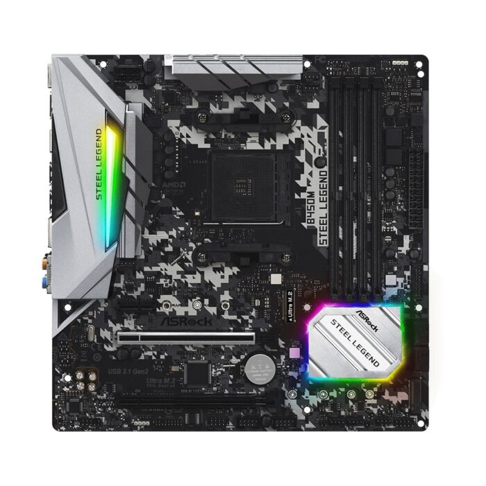 ASRock B450M Steel Legend AMD Socket AM4 Micro ATX HDMI/DIsplayPort DDR4 M.2 USB C 3.1 Motherboard - Image 2