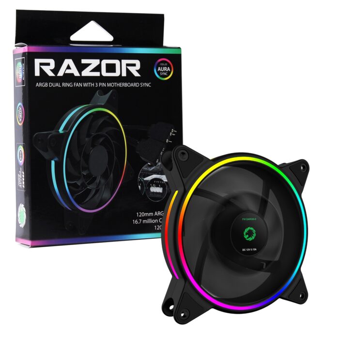 FAGAM-RAZOR GameMax Razor 120mm 1200RPM PWM Addressable RGB LED Fan - Image 1