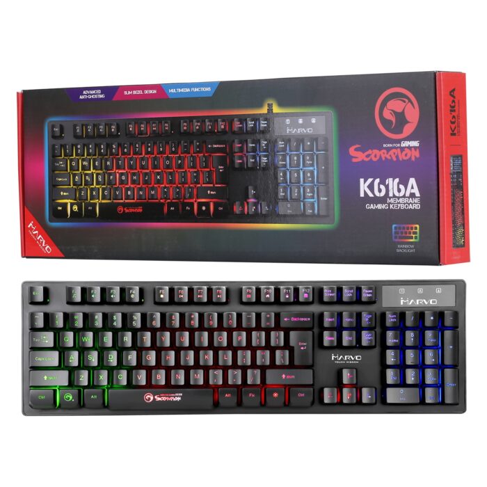 KEMAR-K616A-UK Marvo Scorpion K616A 3 Colour LED USB Gaming Keyboard - Image 1