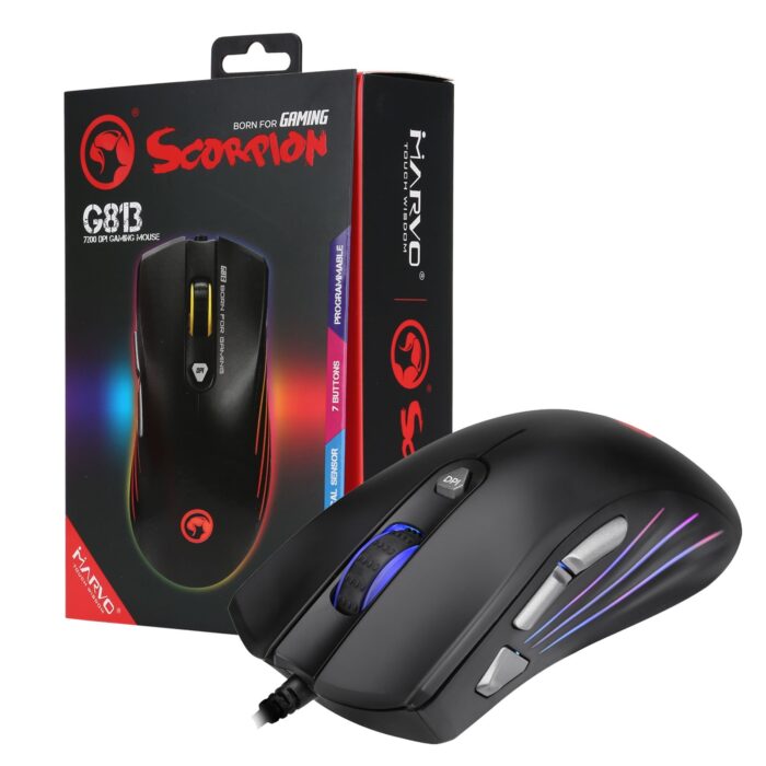 MIMAR-G813 Marvo Scorpion G813 USB RGB LED Black Programmable Gaming Mouse - Image 1