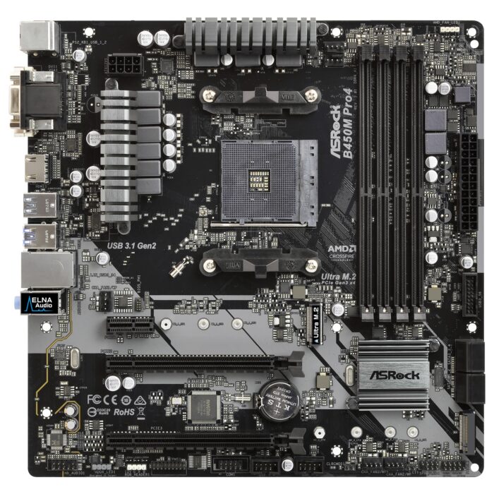 ASRock B450M Pro4 AMD Socket AM4 Micro ATX VGA/DVI-D/HDMI DDR4 USB C 3.1 Motherboard - Image 2