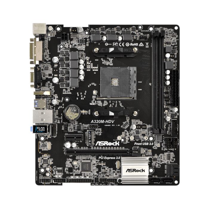 ASRock A320M-HDV R4.0 AMD Socket AM4 Ryzen Micro ATX DDR4 D-Sub/DVI-D/HDMI Ultra M.2 USB 3.1 Motherboard - Image 2