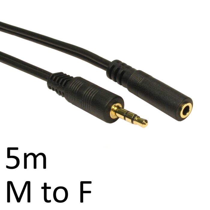 3.5mm (M) Stereo Plug to 3.5mm (F) Stereo Socket 5m Black OEM Cable - Image 1