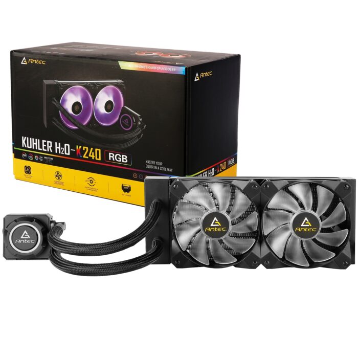FAANT-K240RGB Antec Kuhler H20 K240 Universal Socket 240mm PWM 2000RPM RGB LED AiO Liquid CPU Cooler with Wired RGB Controller - Image 1
