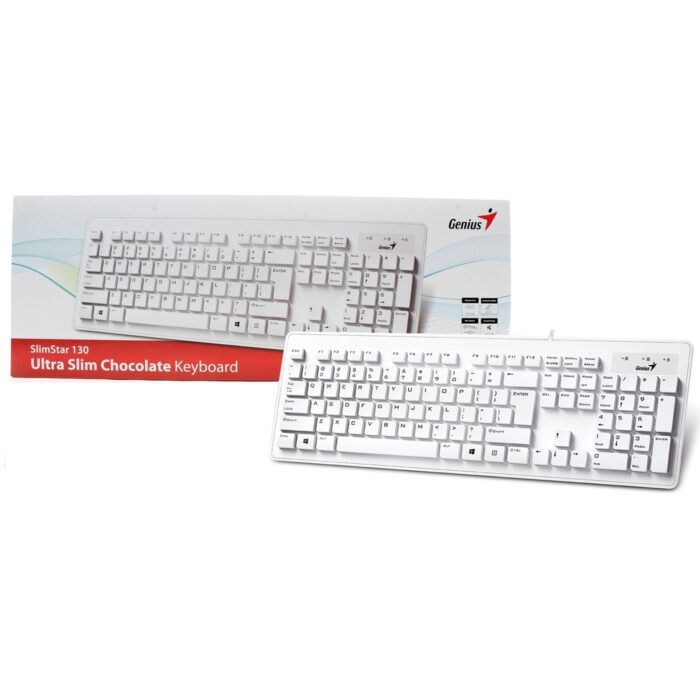 Genius SlimStar 130 USB Desktop Slim Design White Keyboard - Image 1