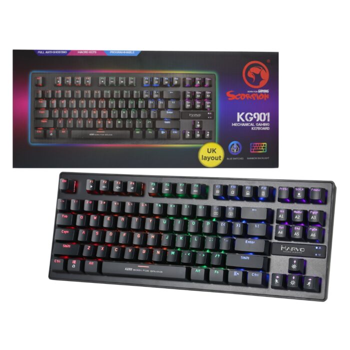 KEMAR-KG901-UK Marvo Scorpion KG901 USB RGB LED Compact Mechanical Gaming Keyboard with Blue Switches - Image 1