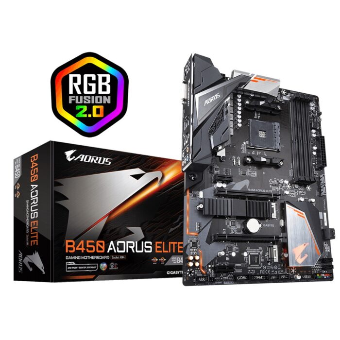 Gigabyte B450 AORUS Elite AMD Socket AM4 ATX DDR4 DVI-D/HDMI Dual M.2 RGB Motherboard - Image 1