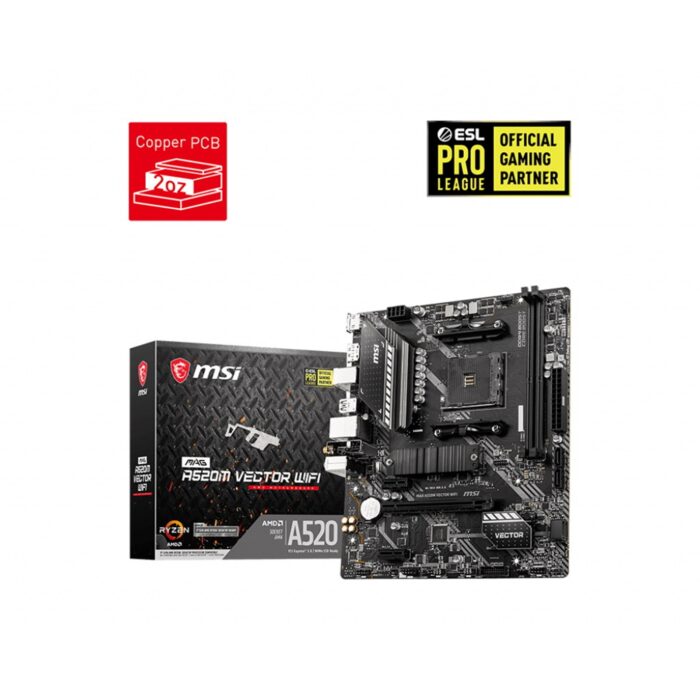 MSI MAG A520M VECTOR WIFI AMD Socket AM4 Micro ATX HDMI/DisplayPort USB 3.2 Gen1 M.2 WiFi Motherbaord - Image 1