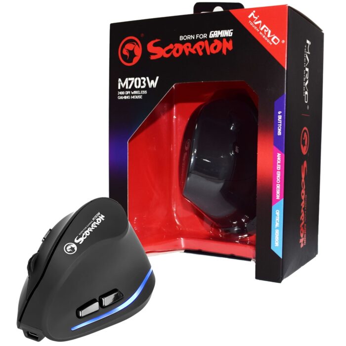 Marvo Scorpion M703W Wireless Blue LED Black Right-Handed Ergonomic Rechargeable Gaming Mouse - Image 1