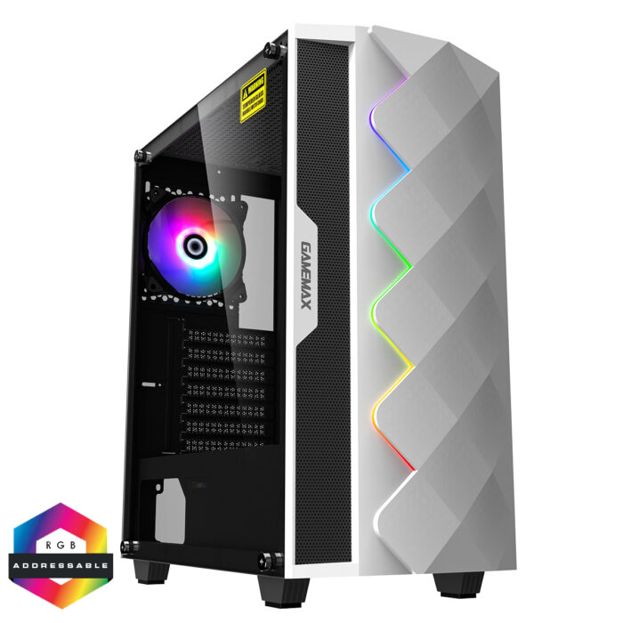gmxcswhtdiamond GameMax White Diamond Mid Tower Case with Addressable RGB LED - Image 1