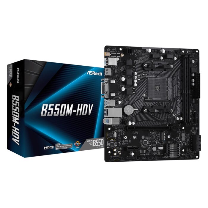 ASRock B550M-HDV AMD Socket AM4 Micro ATX HDMI/VGA/DVI-D M.2 USB 3.2 Gen1 Motherboard - Image 1