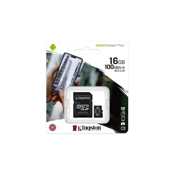 140420 Kingston Canvas Select Plus 16GB Micro SD UHS-I Flash Card with Adapter - Image 1