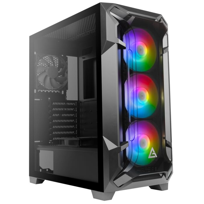 Antec DF600 FLUX Mid Tower 2 x USB 3.0 Tempered Glass Side Window Panel Black Case with Addressable RGB LED Fans - Image 1