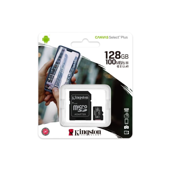 ktc-product-flash-microsd-sdcs2-128gb-3-zm-lg Kingston Canvas Select Plus 128GB Micro SD UHS-I Flash Card with Adapter - Image 1