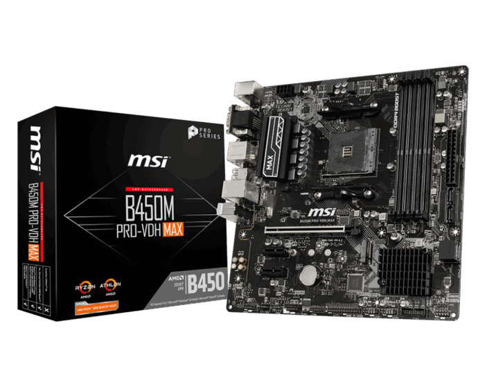 MSI B450M PRO-VDH MAX Motherboard mATX, AM4, DDR4, LAN, USB 3.2 Gen1, M.2, VGA, DVI-D, HDMI, AMD RYZEN 1st, 2nd and 3rd Gen Ready - Image 1
