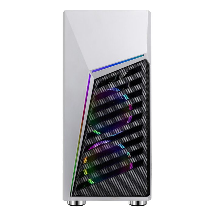 CiT Alpha White Mid Tower 1 x USB 3.0 / 2 x USB 2.0 Tempered Glass Side Window Panel White Case with Addressable RGB LED Lighting & Fans - Image 2
