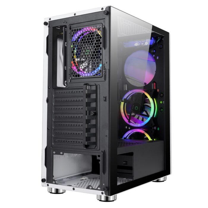 CiT Alpha White Mid Tower 1 x USB 3.0 / 2 x USB 2.0 Tempered Glass Side Window Panel White Case with Addressable RGB LED Lighting & Fans - Image 3