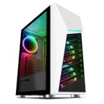 CiT Alpha White Mid Tower 1 x USB 3.0 / 2 x USB 2.0 Tempered Glass Side Window Panel White Case with Addressable RGB LED Lighting & Fans