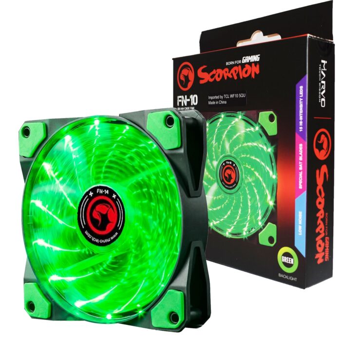 Marvo Scorpion FN-10 Green 120mm 1200RPM Green LED Fan - Image 1