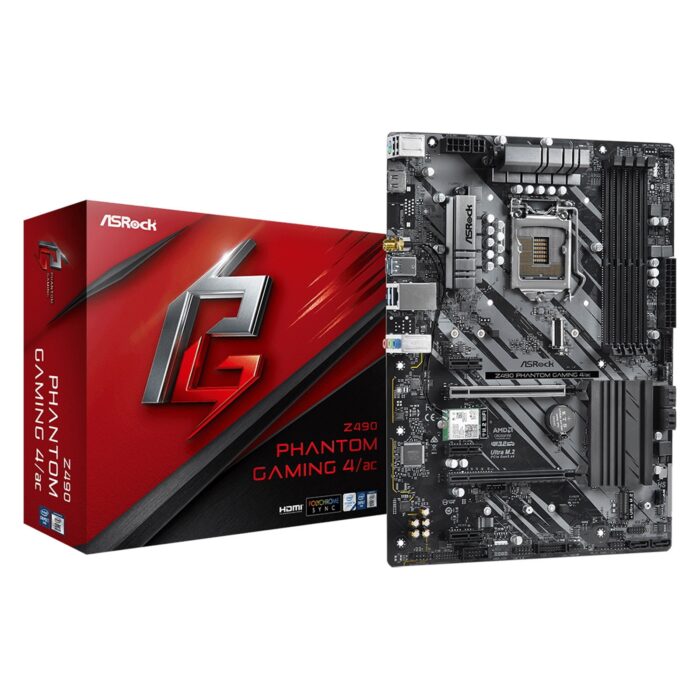 MBASR-Z490PG4AC (1) ASRock Z490 Phantom Gaming 4/ac Intel Socket 1200 10th Gen ATX HDMI M.2 USB C WiFi/Bluetooth Motherboard - Image 1