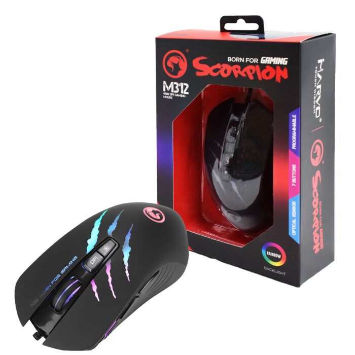 MIMAR-M312-BF Marvo Scorpion M312 USB RGB LED Black Programmable Gaming Mouse - Image 1