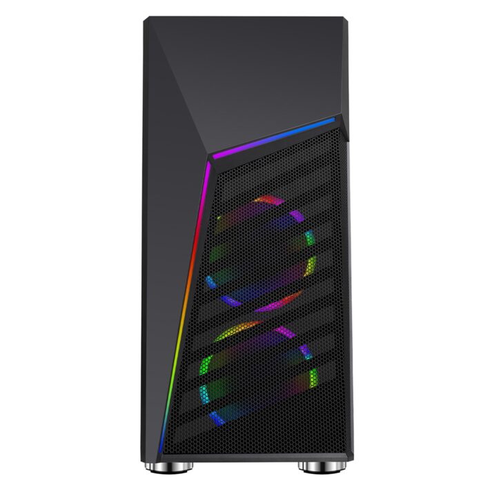 CiT Alpha Black Mid Tower 1 x USB 3.0 / 2 x USB 2.0 Tempered Glass Side Window Panel Black Case with Addressable RGB LED Lighting & Fans - Image 3