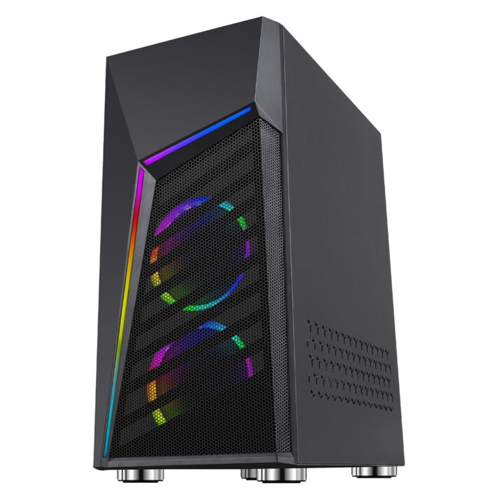 CiT Alpha Black Mid Tower 1 x USB 3.0 / 2 x USB 2.0 Tempered Glass Side Window Panel Black Case with Addressable RGB LED Lighting & Fans - Image 2