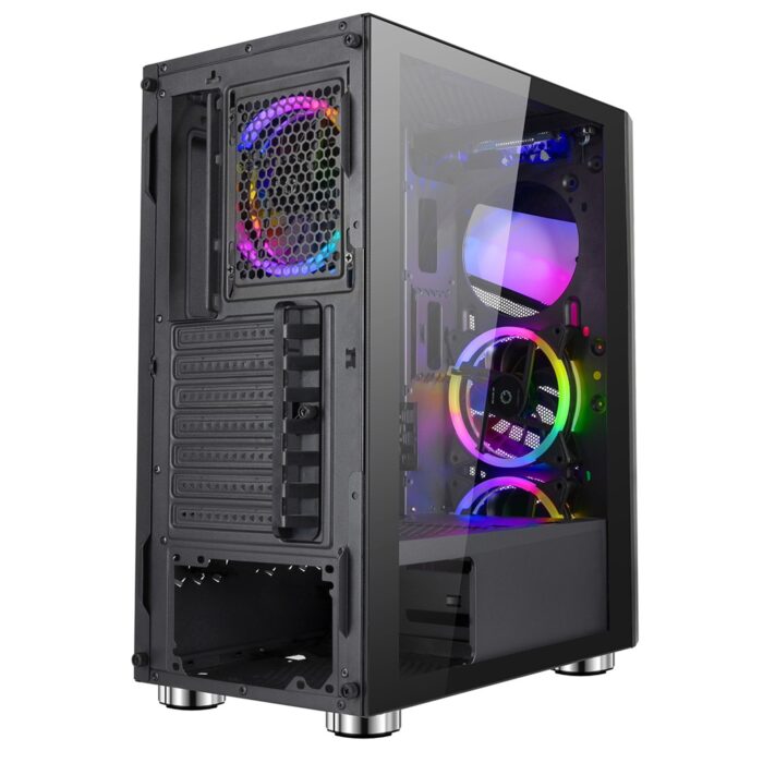 CiT Alpha Black Mid Tower 1 x USB 3.0 / 2 x USB 2.0 Tempered Glass Side Window Panel Black Case with Addressable RGB LED Lighting & Fans - Image 4