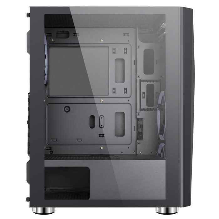 CiT Alpha Black Mid Tower 1 x USB 3.0 / 2 x USB 2.0 Tempered Glass Side Window Panel Black Case with Addressable RGB LED Lighting & Fans - Image 5