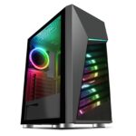 CiT Alpha Black Mid Tower 1 x USB 3.0 / 2 x USB 2.0 Tempered Glass Side Window Panel Black Case with Addressable RGB LED Lighting & Fans