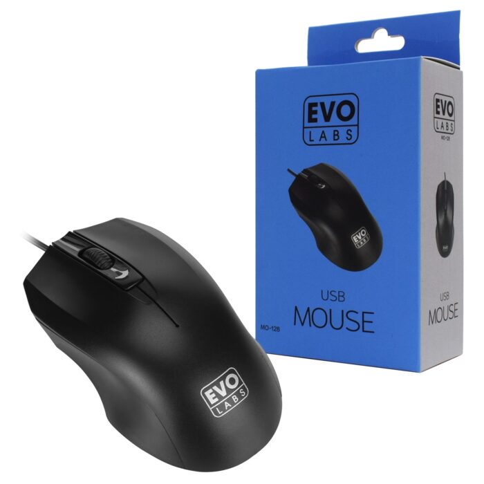 MIEVO-MO128 Evo Labs MO-128 USB Matte Black Mouse - Image 1