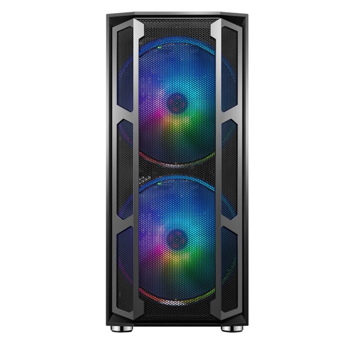 149983 GameMax F15M Full Tower 1 x USB 3.0 / 2 x USB 2.0 Tempered Glass Side Window Panels With Mesh Front Panel Black Case with Addressable RGB LED Fans - Image 2