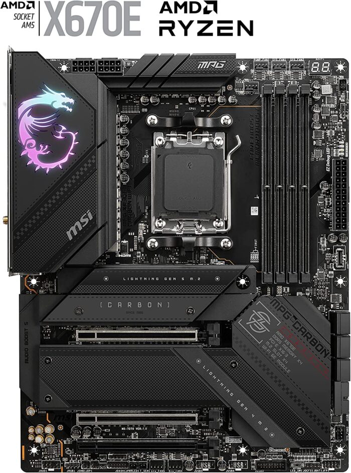 Used MSI MPG X670E Carbon WiFi Gaming Motherboard (AMD AM5, DDR5, PCIe 5.0, SATA 6Gb/s, M.2, USB 3.2 Gen 2, Wi-Fi 6E, HDMI/DP, ATX) - Image 2