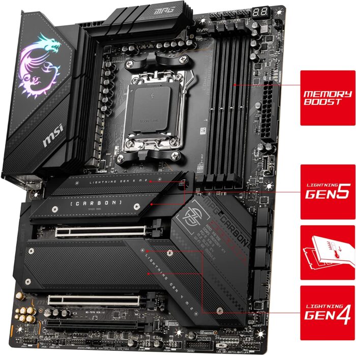 Used MSI MPG X670E Carbon WiFi Gaming Motherboard (AMD AM5, DDR5, PCIe 5.0, SATA 6Gb/s, M.2, USB 3.2 Gen 2, Wi-Fi 6E, HDMI/DP, ATX) - Image 3