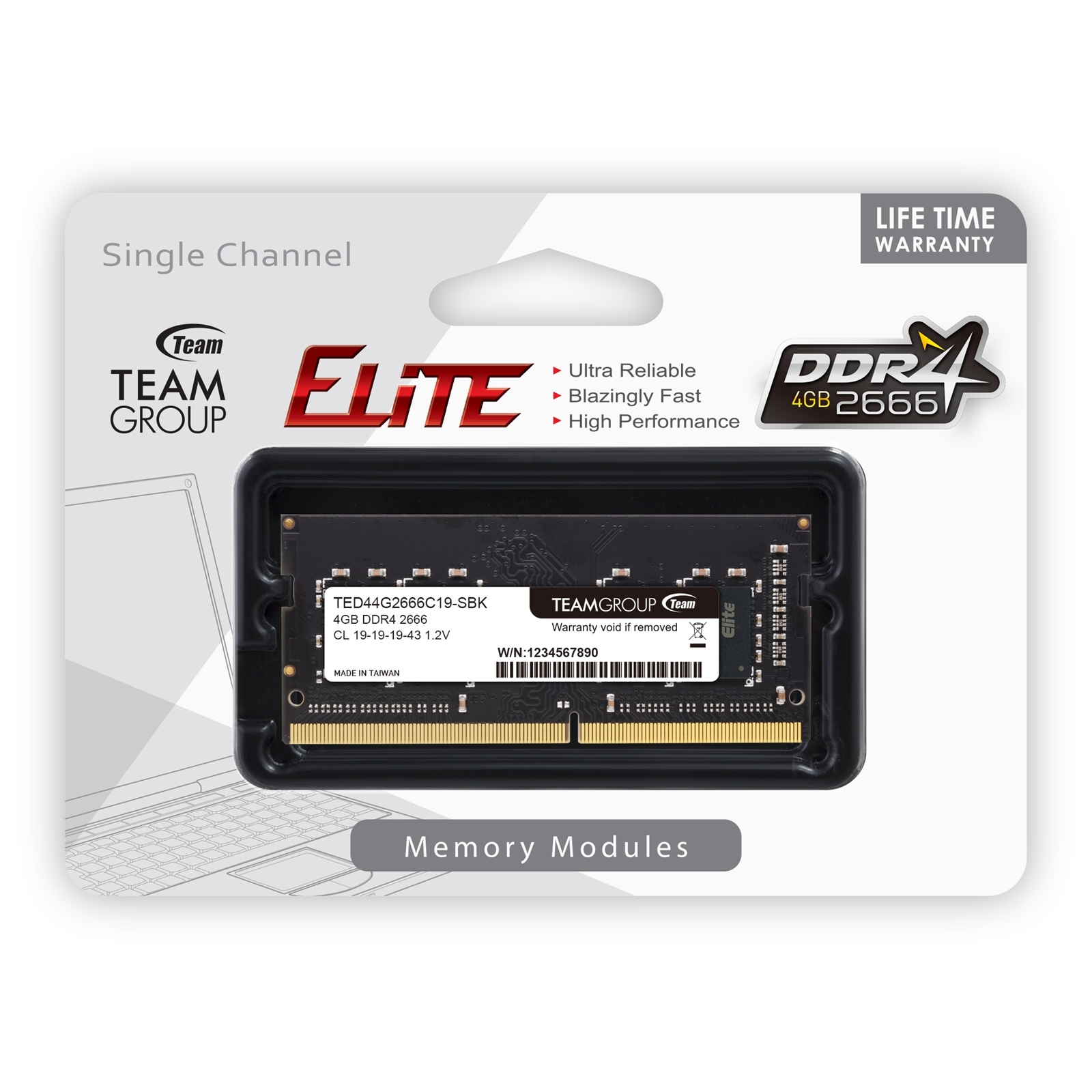 SDTEA-TED44G2666 Team Elite 4GB No Heatsink (1 x 4GB) DDR4 2666MHz SODIMM System Memory - Image 1