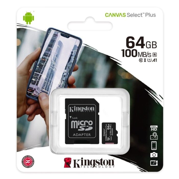 Kingston Canvas Select Plus 64GB Micro SD UHS-I Flash Card with Adapter - Image 1