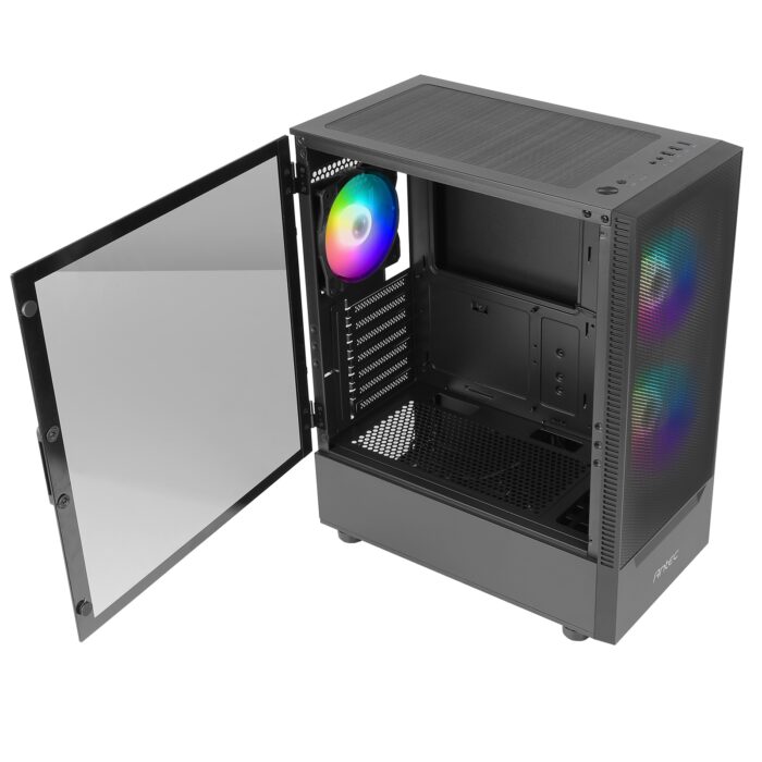 Antec NX410 Mid Tower 1 x USB 3.0 / 2 x USB 2.0 Tempered Glass Side Window Panel Black Case with Addressable RGB LED Fans - Image 3