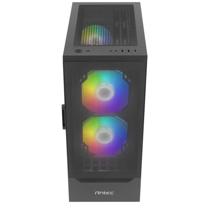 Antec NX410 Mid Tower 1 x USB 3.0 / 2 x USB 2.0 Tempered Glass Side Window Panel Black Case with Addressable RGB LED Fans - Image 5