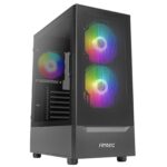 Antec NX410 Mid Tower 1 x USB 3.0 / 2 x USB 2.0 Tempered Glass Side Window Panel Black Case with Addressable RGB LED Fans