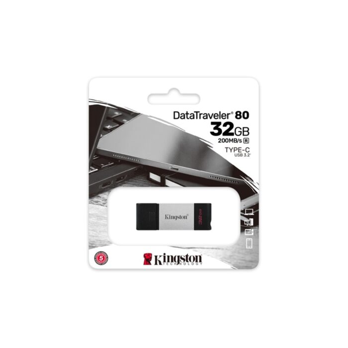 146472 Kingston DataTraveler 80 32GB USB 3.2 USB-C Metal Grey / Black USB Flash Drive - Image 1