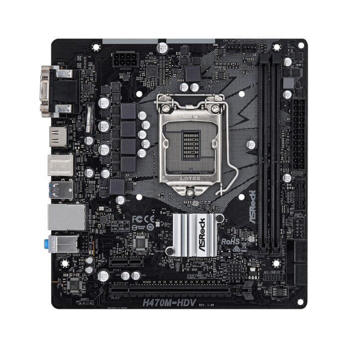 ASRock H470M-HDV Intel Socket 1200 Micro ATX DDR4 VGA/HDMI/DVI USB 3.2 Gen1 Motherboard - Image 2
