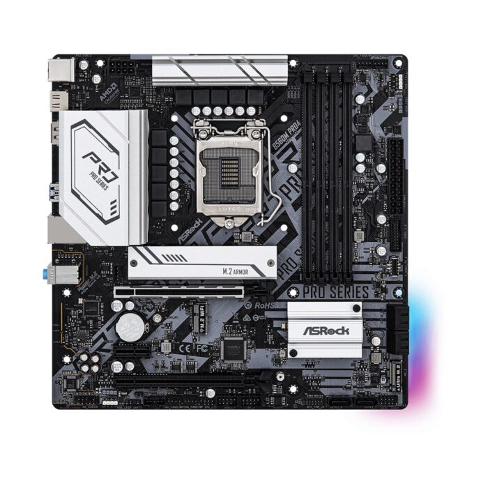 ASRock B560M Pro4 Intel Socket 1200 Micro ATX HDMI/DisplayPort USB 3.2 Type-C RGB Motherboard - Image 2