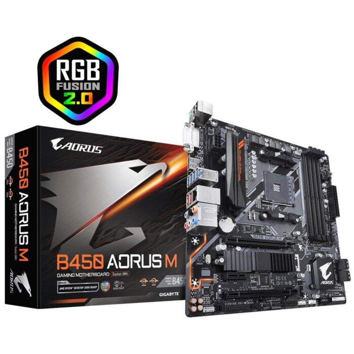 Gigabyte B450 AORUS M AMD Socket AM4 Micro ATX DDR4 DVI-D/HDMI M.2 RGB Motherboard - Image 1