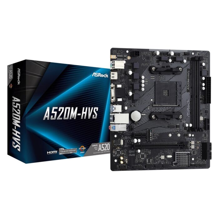 MBASR-A520MHVS ASRock A520M-HVS AMD Socket AM4 Micro ATX VGA/HDMI M.2 USB 3.2 Gen1 Motherboard - Image 1