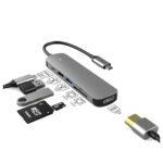 Prevo C605A USB Type-C 6-In-1 Hub with HDMI, SD and TF Card Reader, USB 2.0, USB 3.0, USB-C, 4K HDMI, PC, Laptop, Tablets, iPad, MacBook, iMac Compatible, Silver Metal Finish - Image 2