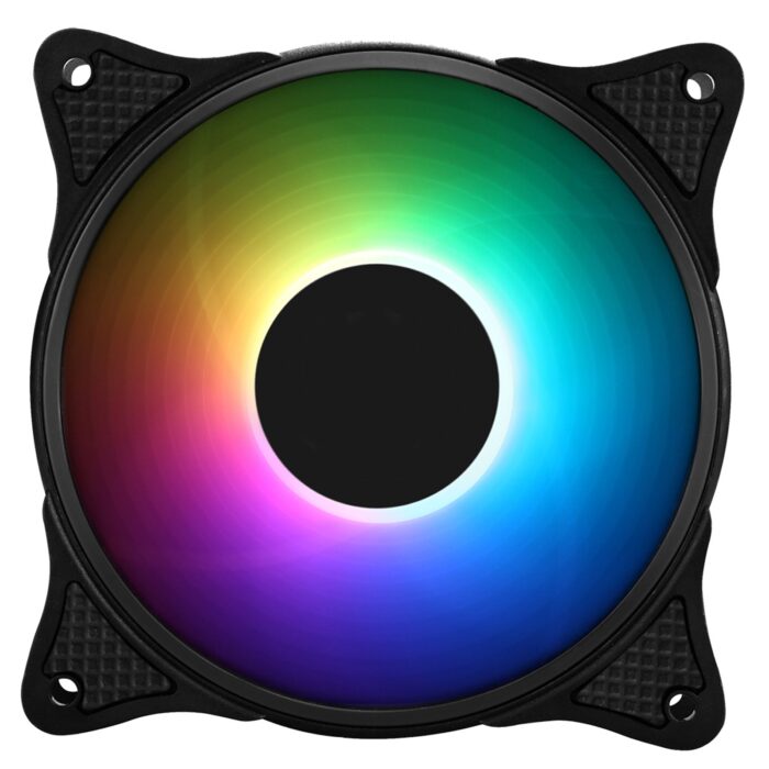 FACRO-HALO5ARGBO CRONUS HALO-5 Fan, 120mm, 1200RPM, PWM Controlled, 8 Addressable RGB LEDs, 9 Blades for Optimised Airflow, Black Frame, White Blades - Image 1