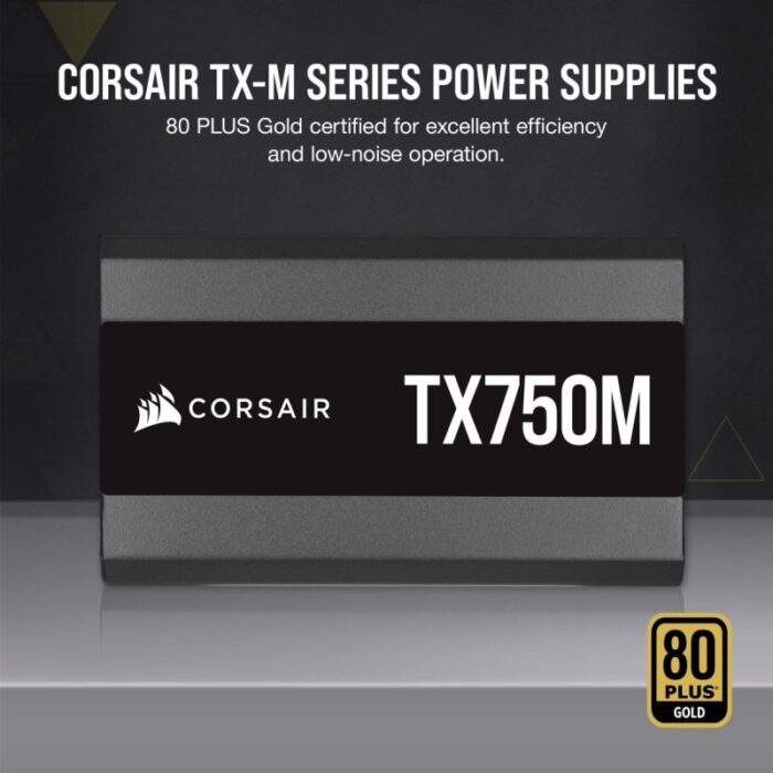 Corsair 750W Enthusiast TX-M Series TX750M V2 PSU, Rifle Bearing Fan, Semi-Modular, 80+ Gold - Image 3