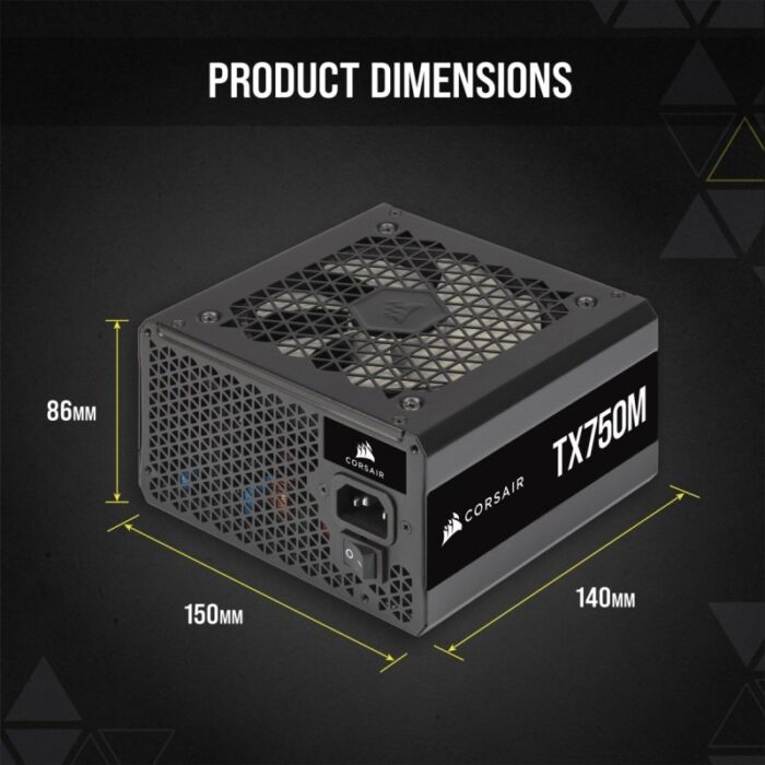Corsair 750W Enthusiast TX-M Series TX750M V2 PSU, Rifle Bearing Fan, Semi-Modular, 80+ Gold - Image 5