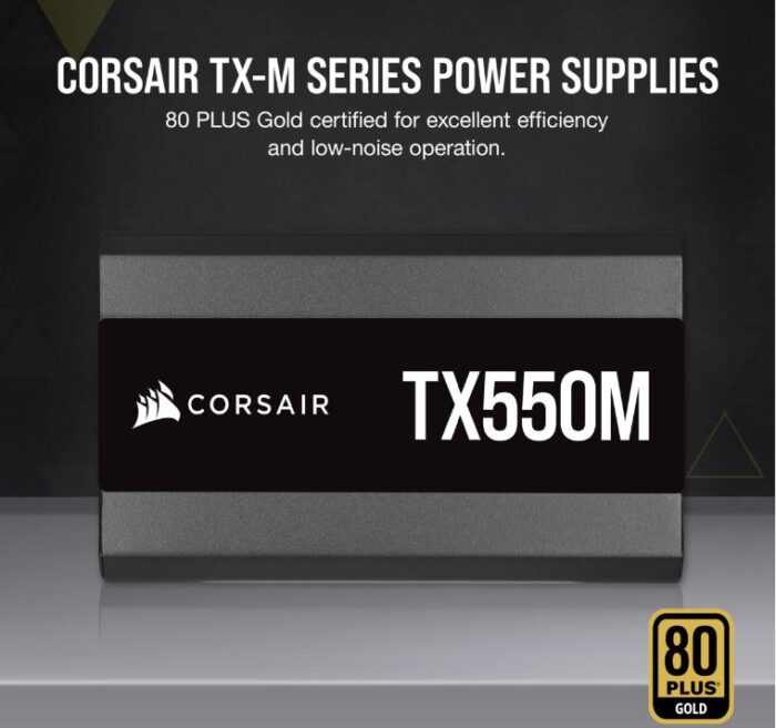 Corsair 550W Enthusiast TX-M Series TX550M V2 PSU, Rifle Bearing Fan, Semi-Modular, 80+ Gold - Image 2