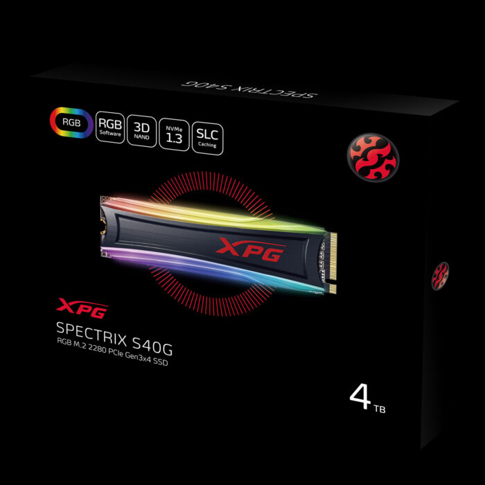 ADATA 256GB XPG Spectrix S40G RGB M.2 NVMe SSD, M.2 2280, PCIe 3.0, 3D TLC NAND, R/W 3500/1200 MB/s, 210K/230K IOPS - Image 2
